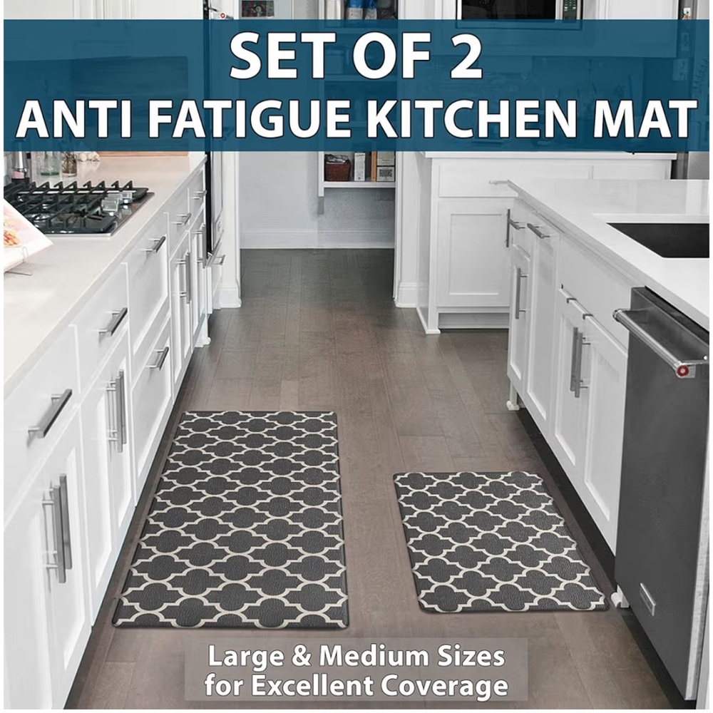 *New* Gray Geometric Design Kitchen ComfiLife Rugs (2 Pack - Medium/Large)